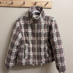 Ghanda Plaid Puffer Jacket - Brown and Cream